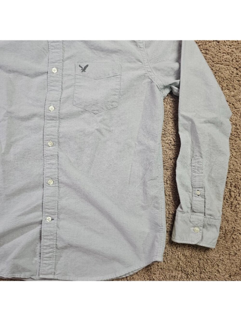 American Eagle Button Up Shirt Mens M Gray Classic Fit Solid Logo Cotton Casual - Picture 9 of 12